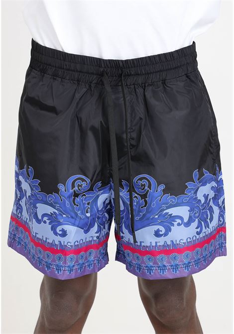 Black men's shorts and blue underneath with baroque pattern VERSACE JEANS COUTURE | 76GAD116CQS87205